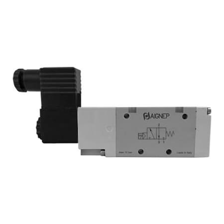 Alpha Technologies Aignep USA 3/2 Closed Single Solenoid Valve, Ext Pilot G 1/8, 110V AC/5VA Coil, Black Connection 01VA03NC020501